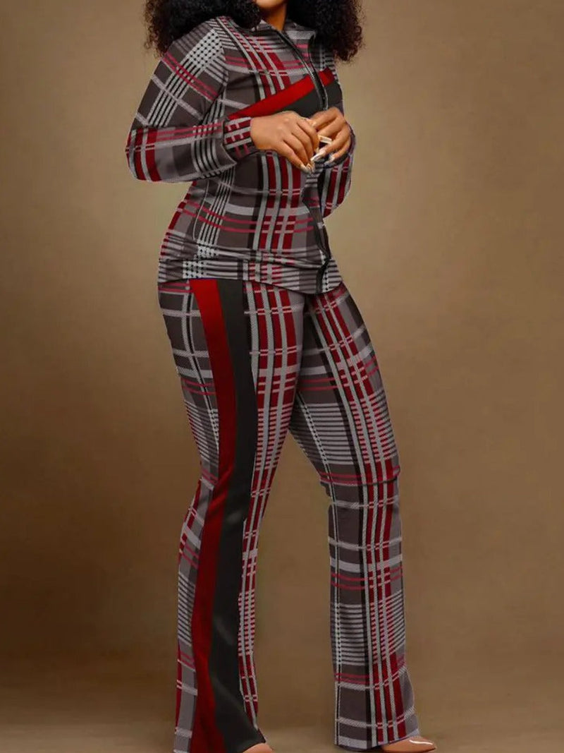 Geometric Print Striped Flared Pants Set At9055