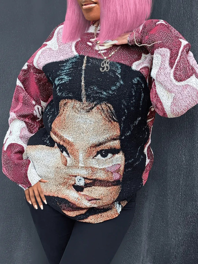 Dropped Shoulder Figure Print Sweatshirt Bo5042
