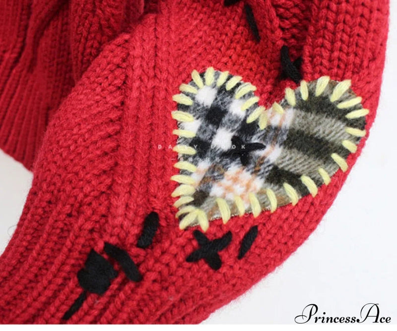 Jacket Loose Pocket Embroidery Knit Cardigan