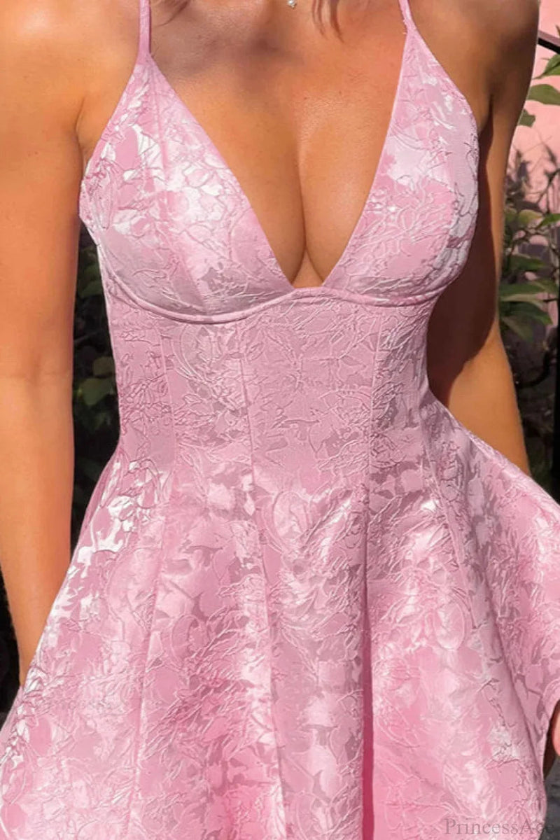 Jacquard Deep V Fitted A-line Mini Dress