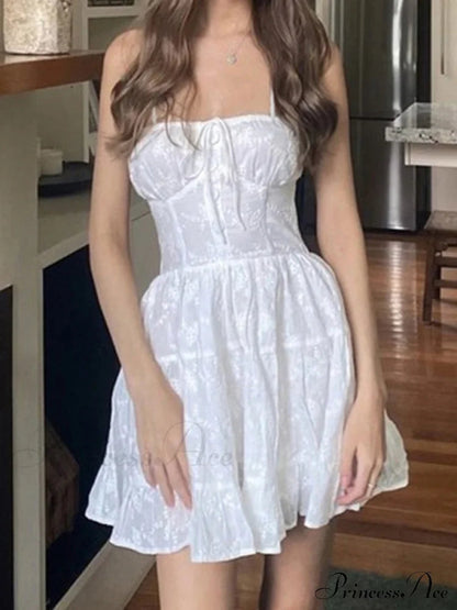 Jacquard Mesh Paneled White Mini Dress