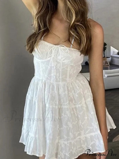 Jacquard Mesh Paneled White Mini Dress