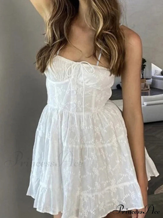 Jacquard Mesh Paneled White Mini Dress