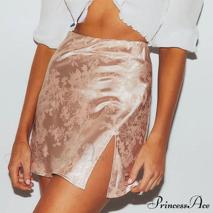 Jacquard Satin Skirt High Waist Mini Skirt