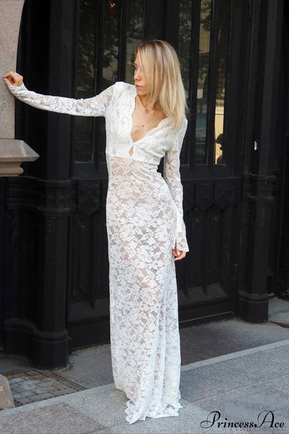 Jacquard Sheer Lace Bodycon Maxi Dress