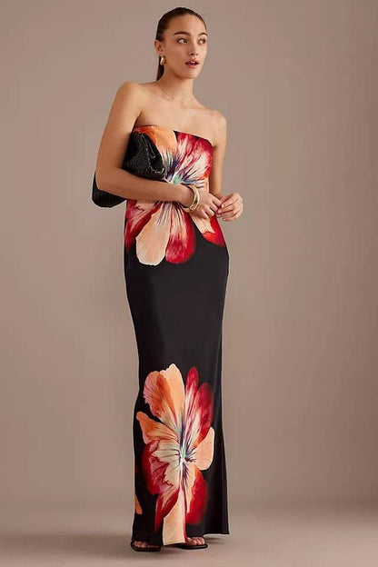 Janice Printed Strapless Maxi Dress