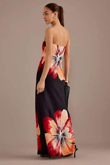 Janice Printed Strapless Maxi Dress