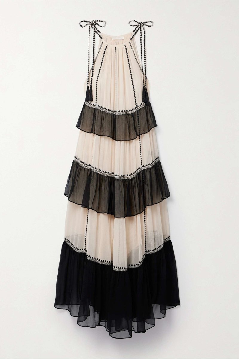 Jean Halterneck Tiered Maxi Dress