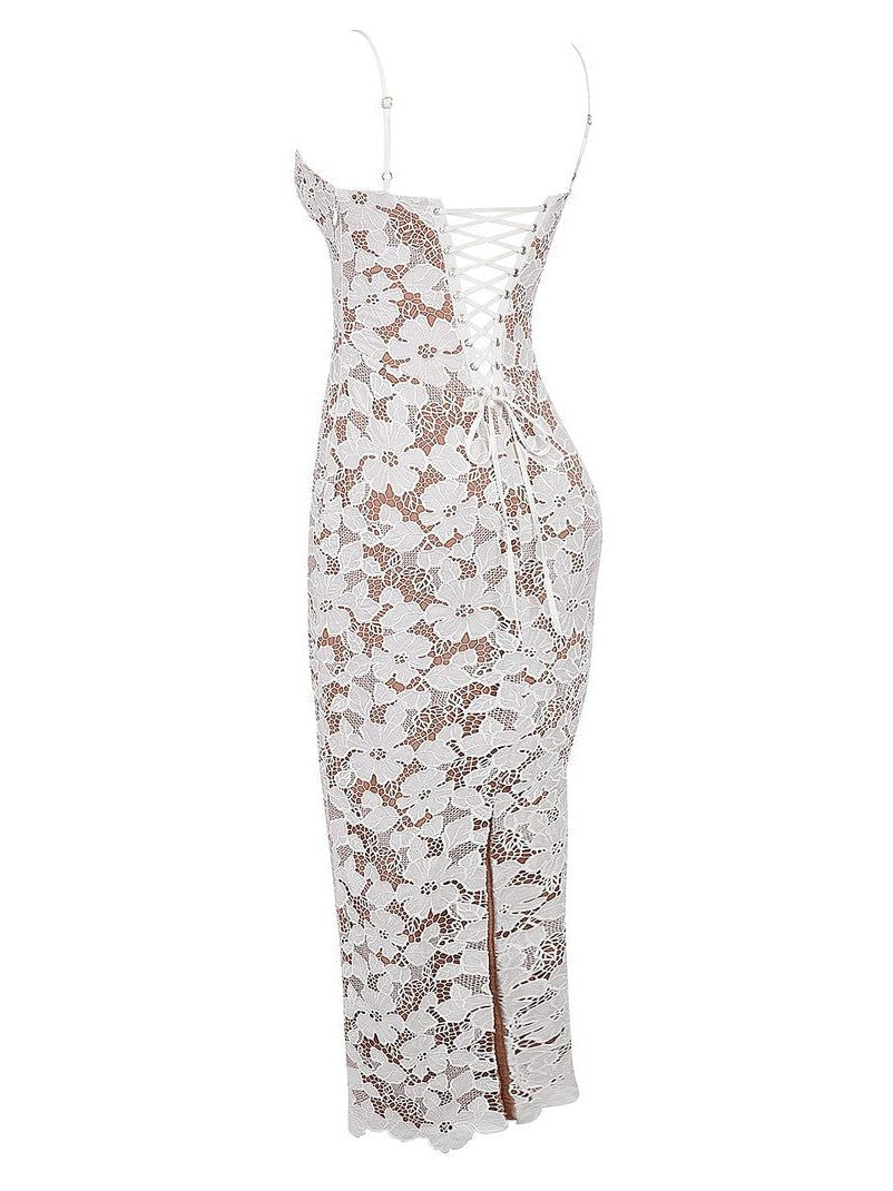 Spaghetti Strap Crochet Slit Maxi Dress