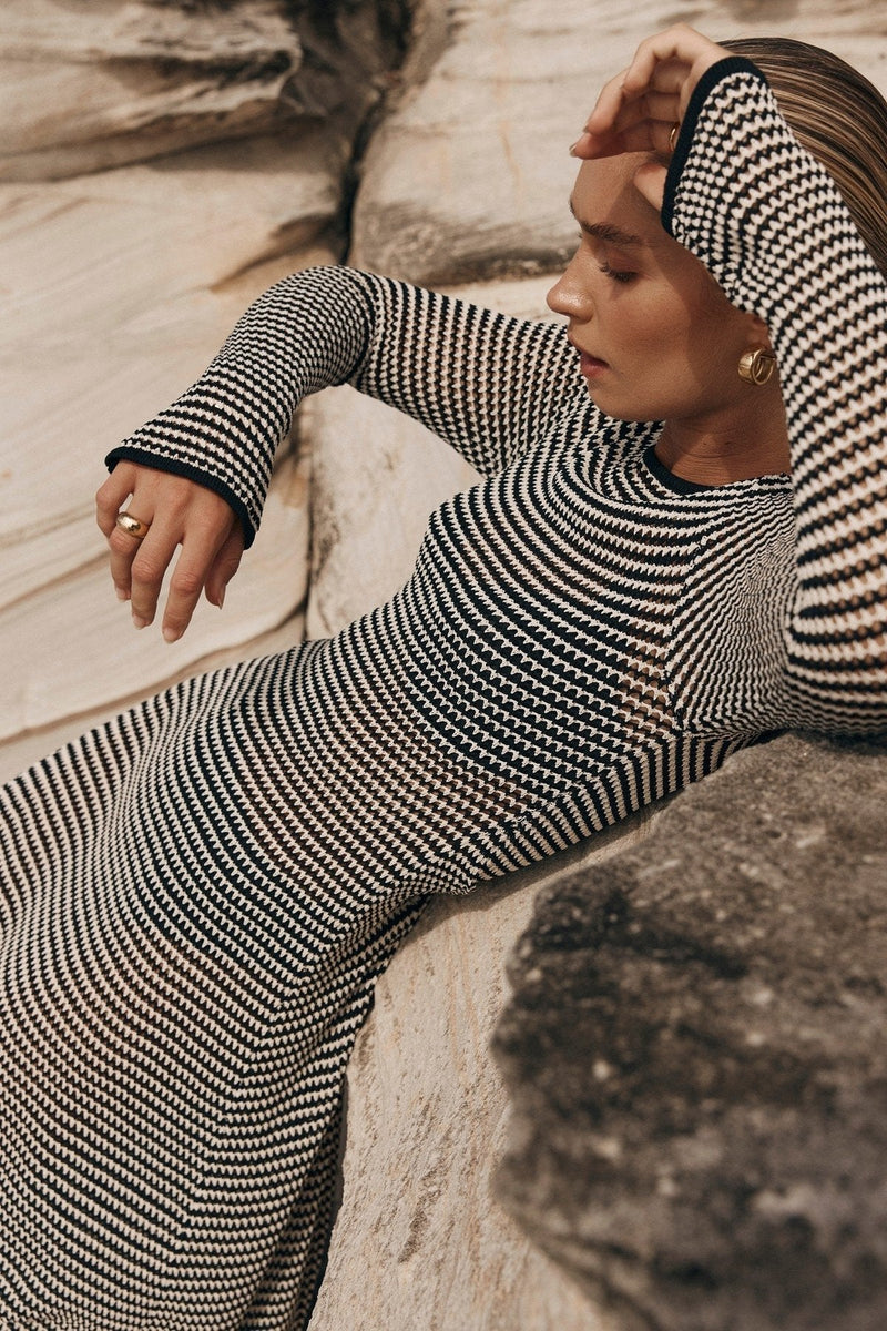 Jill Sheer Strip Knit Maxi Dress