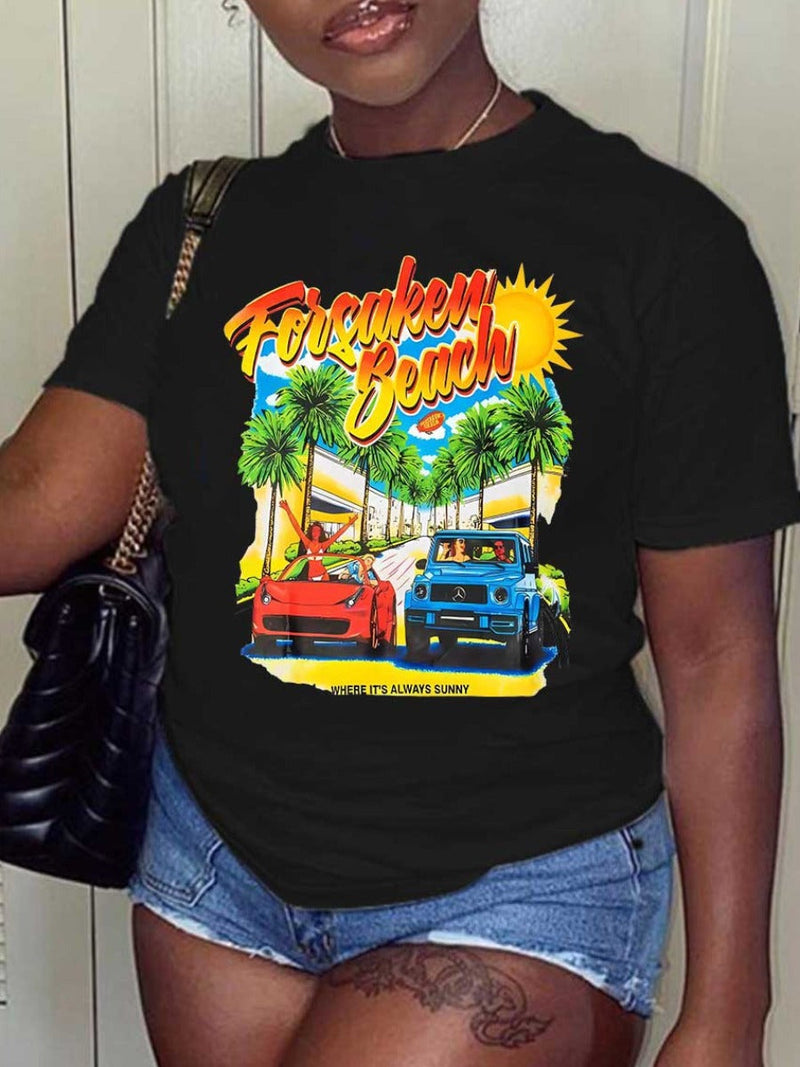 Gradient Palm Tree Letter Print T-shirt Ar5036