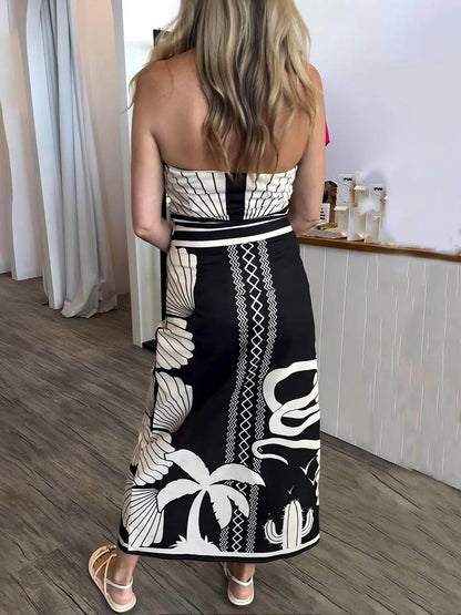 Unique Print Off-the-shoulder Midi Dress