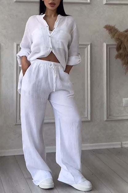 Color Cotton and Linen Pants Two-piece Set