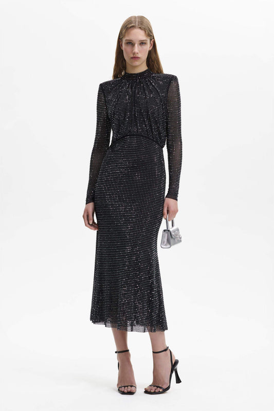 Rhinestone Stand Collar Mermaid Maxi Dress