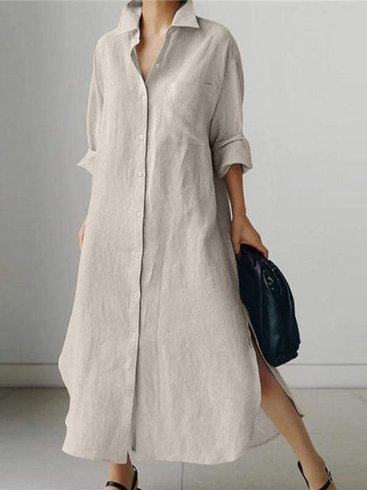Color Long Sleeve Cardigan Irregular Split Dress