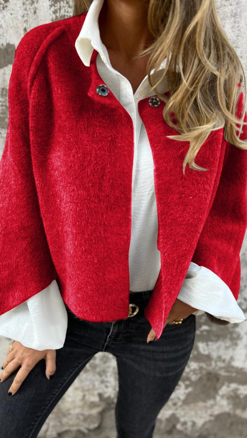 Round Neck Woolen Long Sleeve Coat