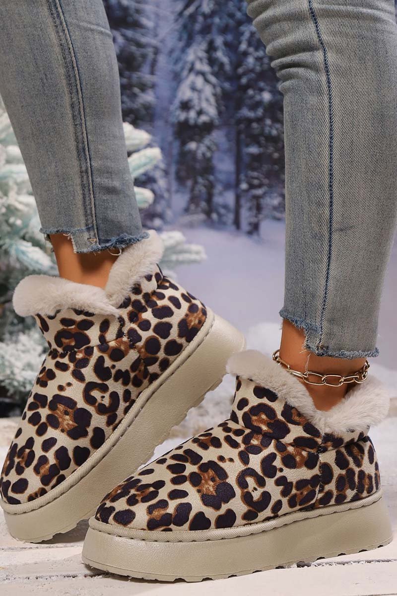 Thickened Velvet Round Toe Thick Sole Leopard Print Snow Boots