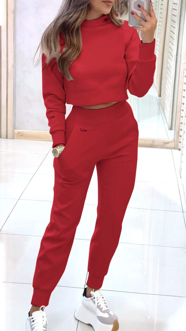 High Collar Long Sleeve Autumn and Winter Sweater Suit