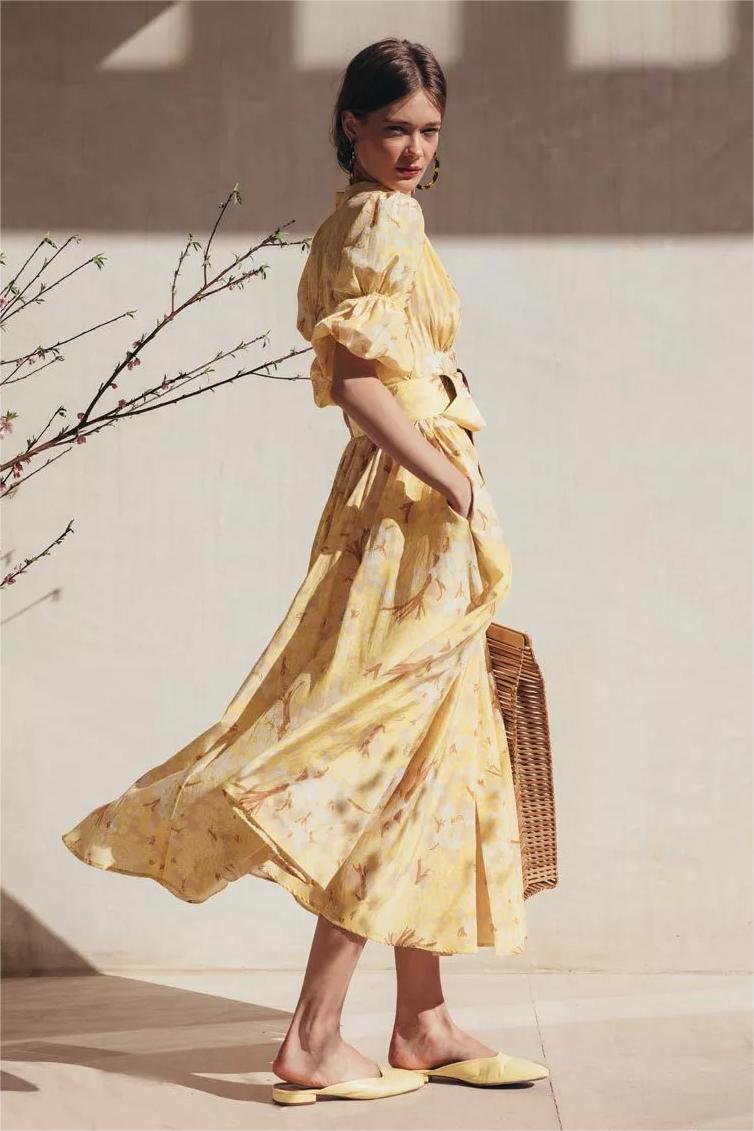 Chiffon V-neck Midi Dress With Belt