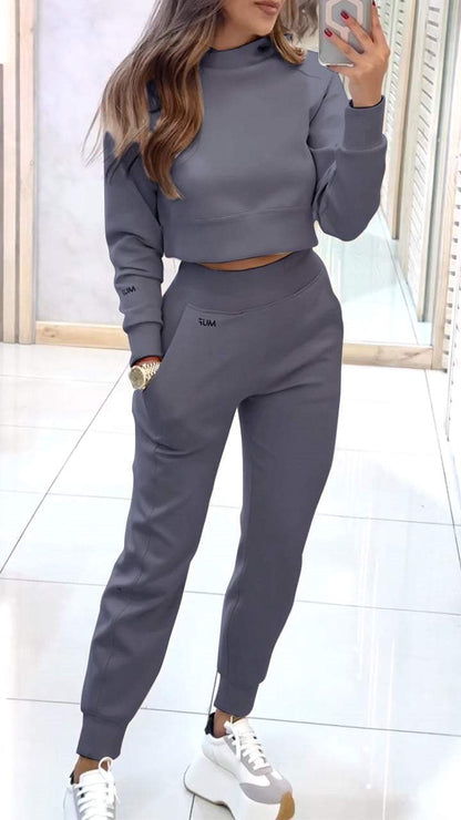 High Collar Long Sleeve Autumn and Winter Sweater Suit