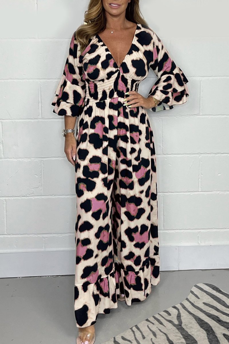 Leopard Print V-neck Jumpsuit