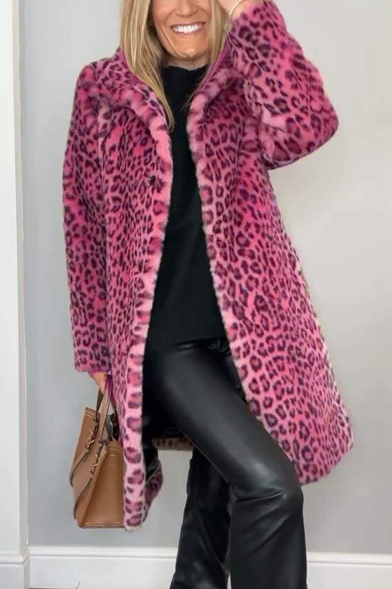 Fashionable Leopard Lapel Faux Fur Winter Coat