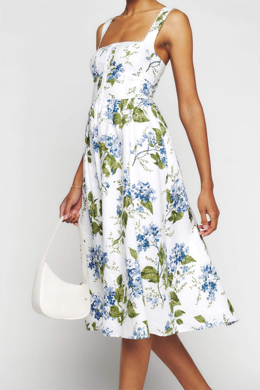 Square Collar Cami Tapered Waist Midi Dress