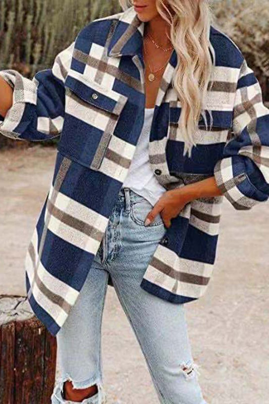Lapel Loose Plaid Wool Coat