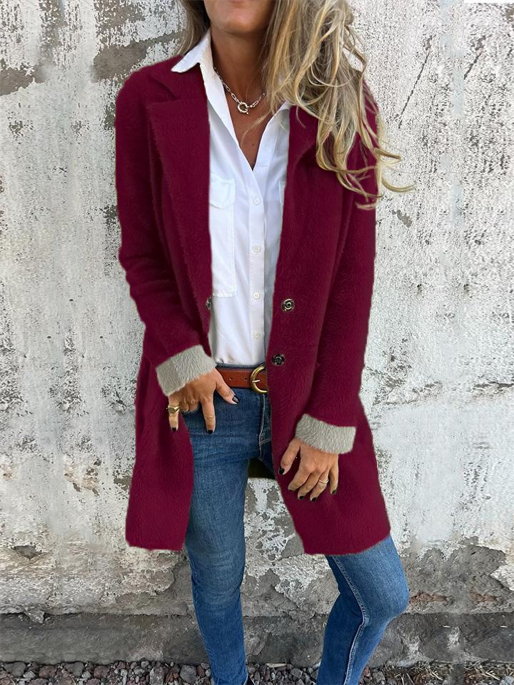 Lapel Long Sleeve Fur Long Coat