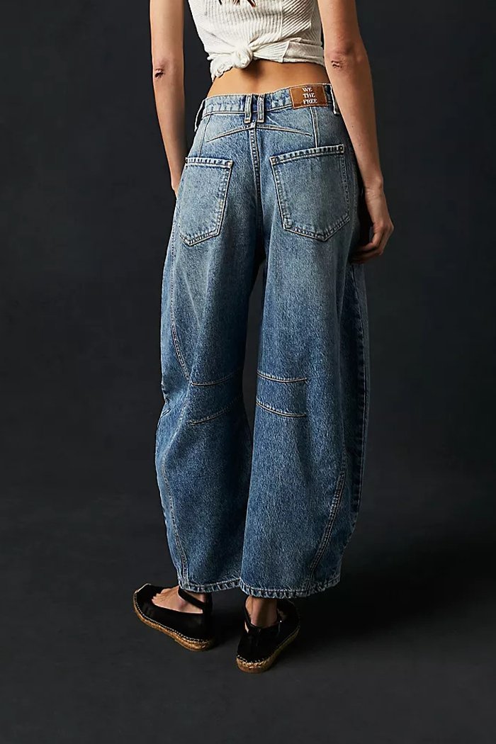 Loose Wide-leg Pants Mid-low Waist Washed Denim Trousers