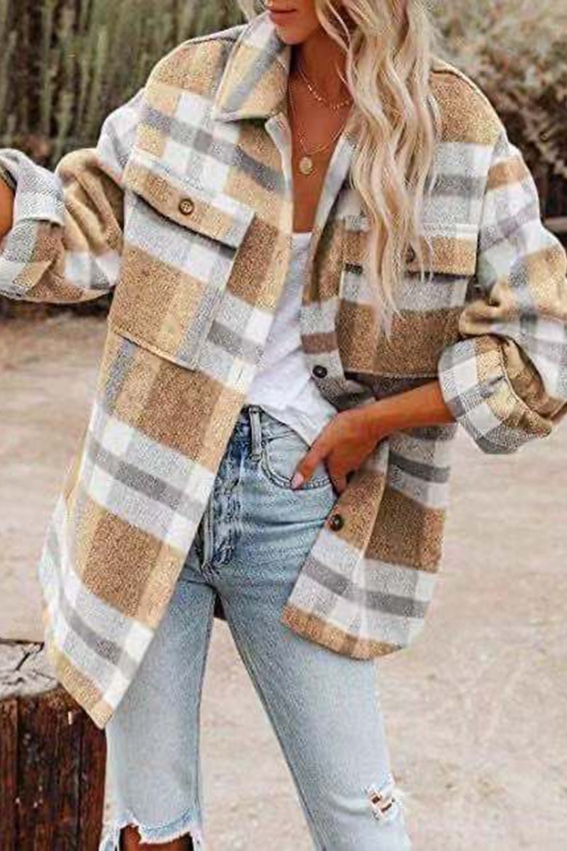 Lapel Loose Plaid Wool Coat