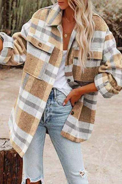 Lapel Loose Plaid Wool Coat