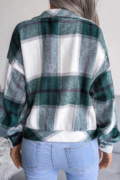 Plaid Lantern Long Sleeve Woolen Coat