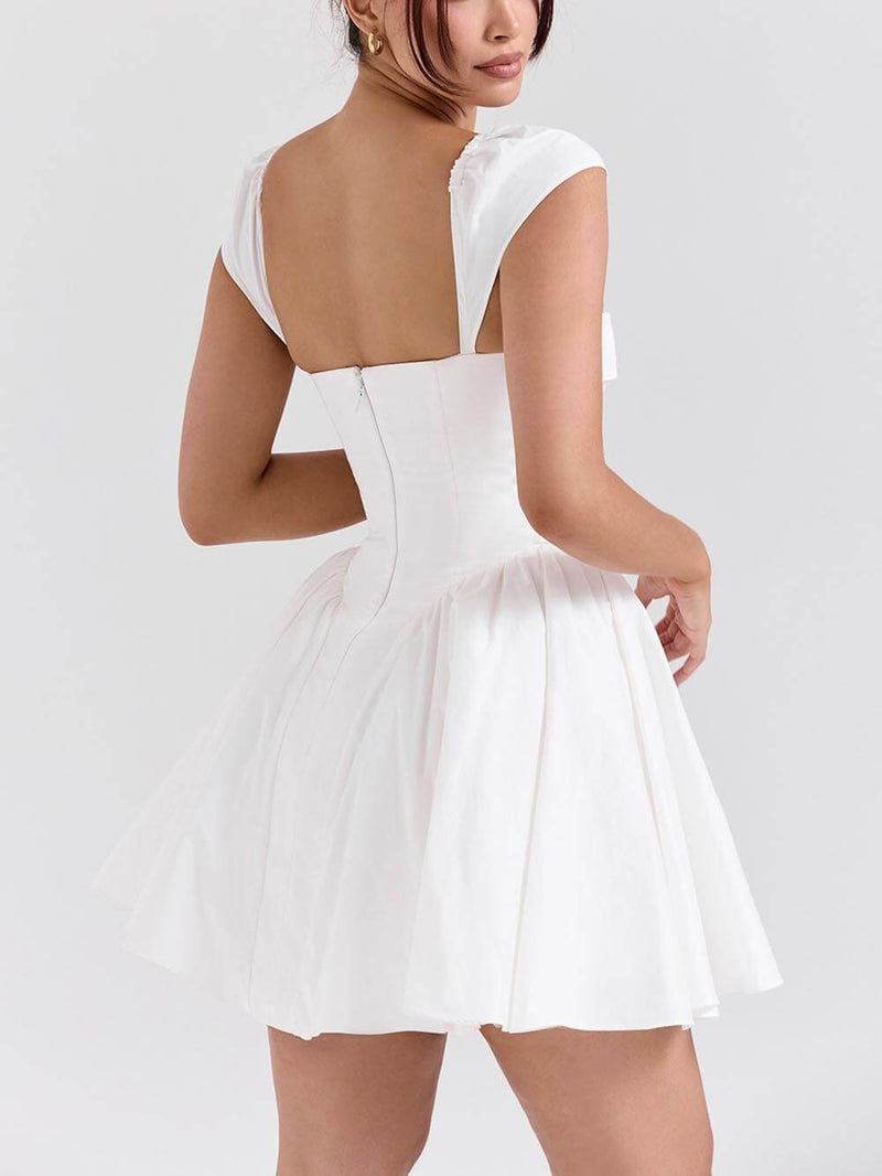 Exquisite V-neck Pleated Waist Mini Dress