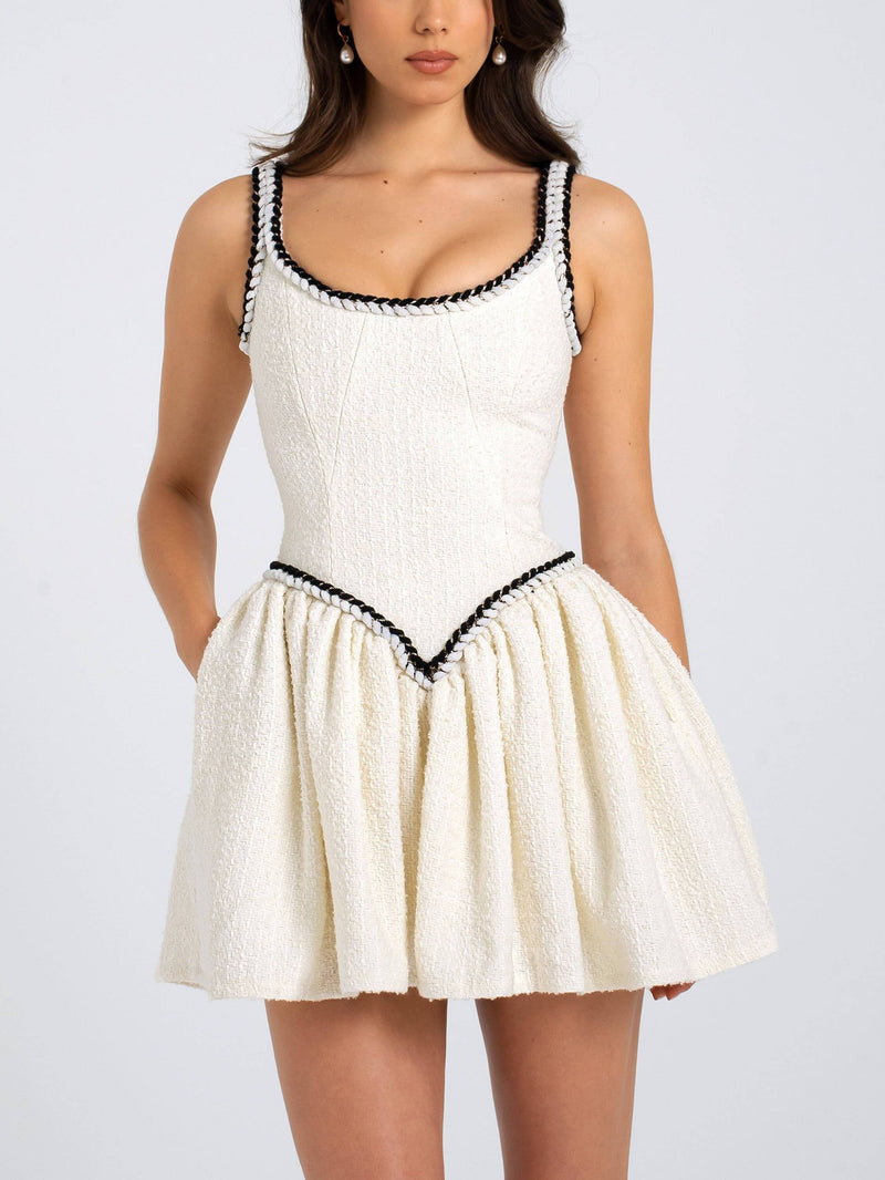 U-neck Tweed Mini Dress