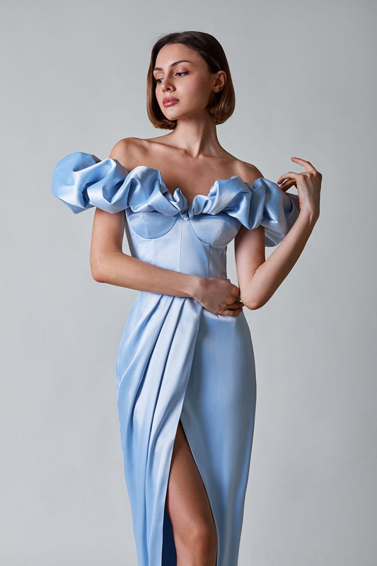 Off-shoulder Ruffle Split Maxi Dress