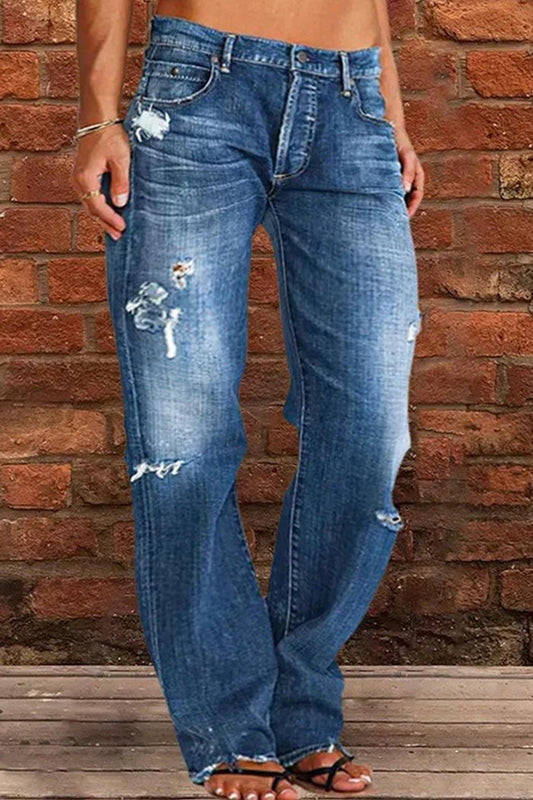 Mid-rise Ripped Straight Pants