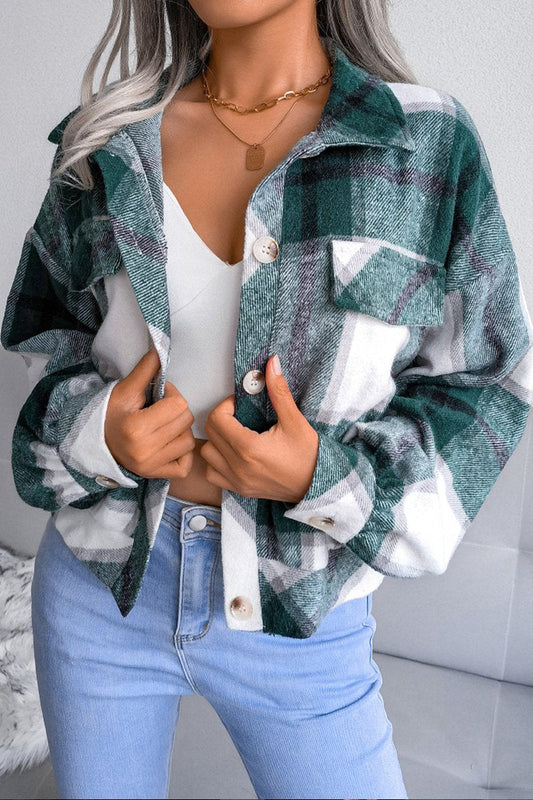 Plaid Lantern Long Sleeve Woolen Coat
