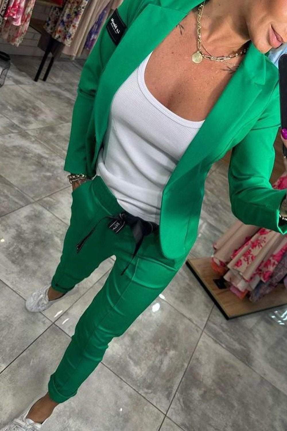 Top Jacket & Elastic Pants Two-piece Set
