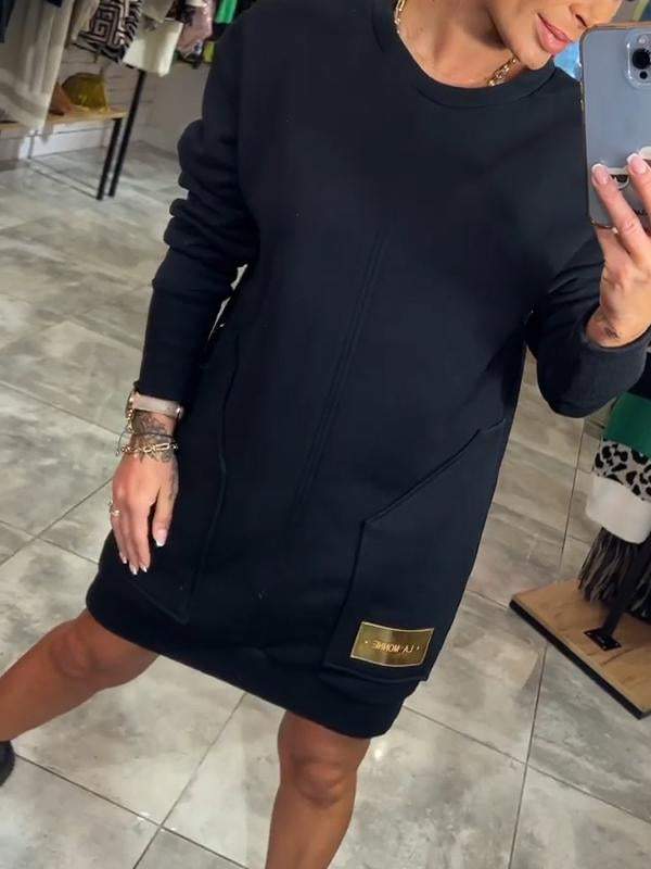 Round Neck Long Sleeve Sweater Dress