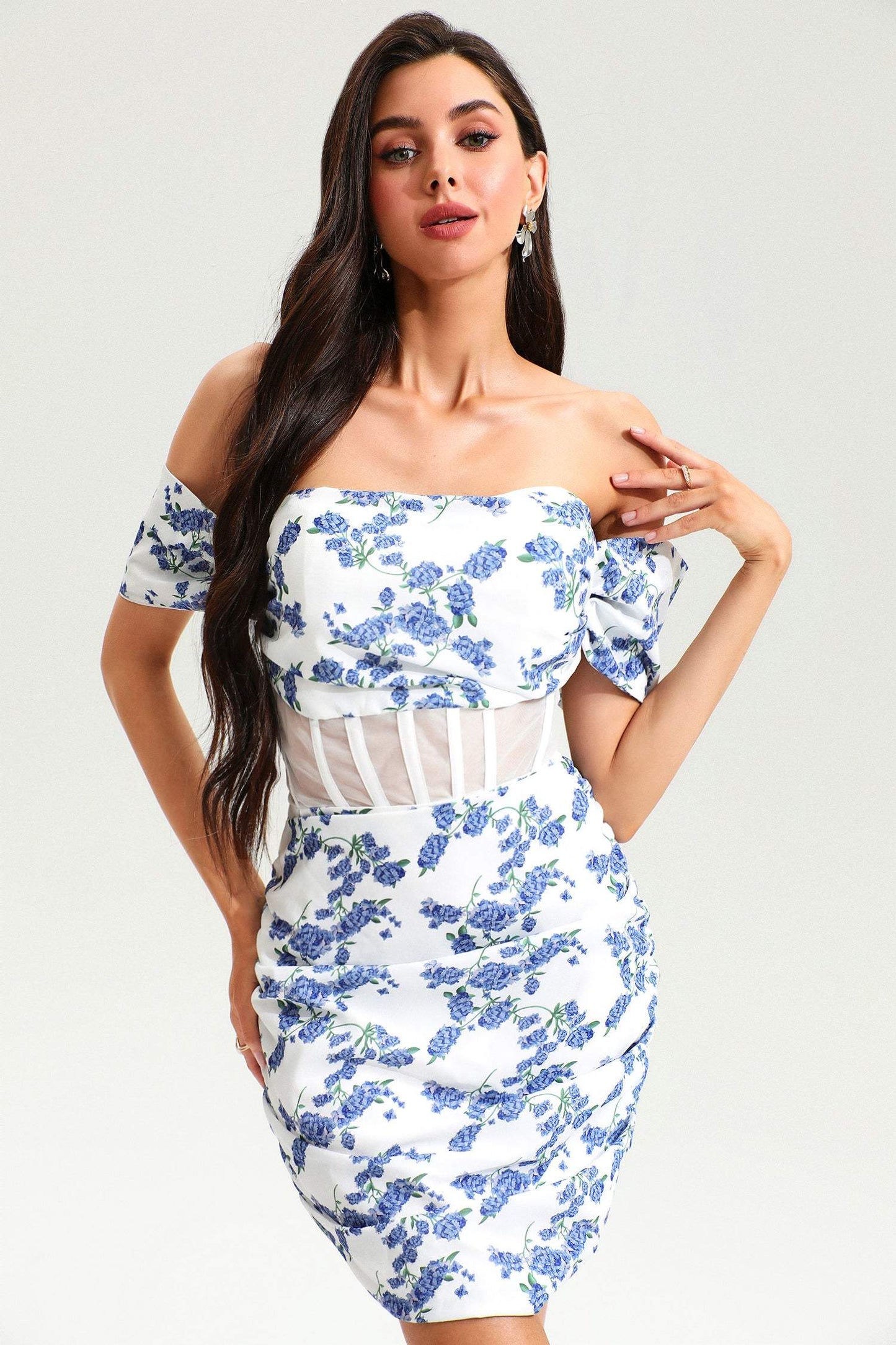 One-shoulder Backless Mini Dress Blue