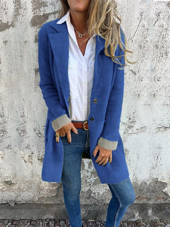 Lapel Long Sleeve Fur Long Coat