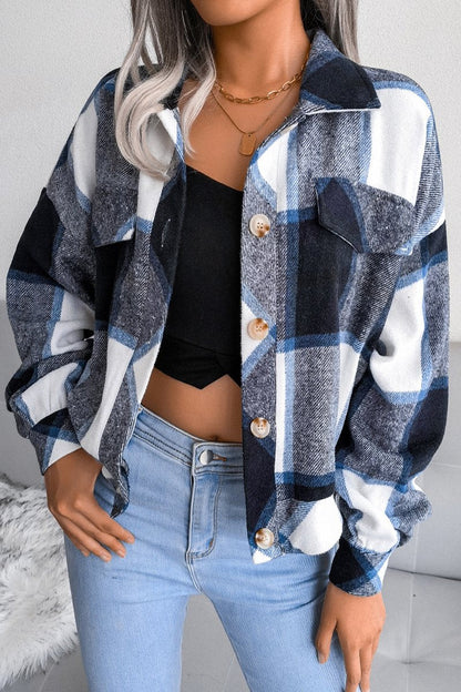 Plaid Lantern Long Sleeve Woolen Coat