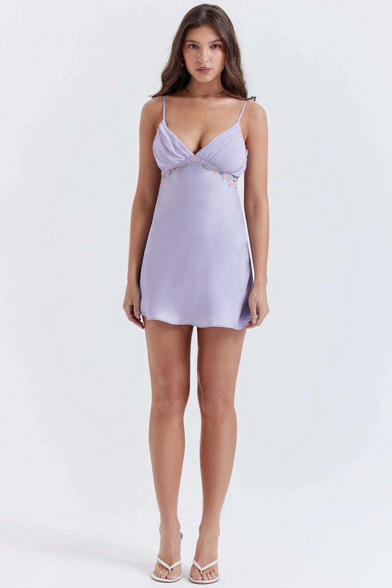 Flower Embroidery Backless Cami Mini Dress