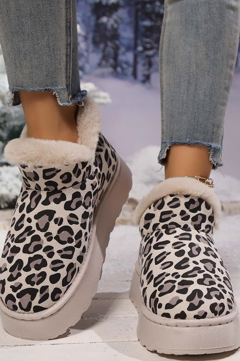 Thickened Velvet Round Toe Thick Sole Leopard Print Snow Boots