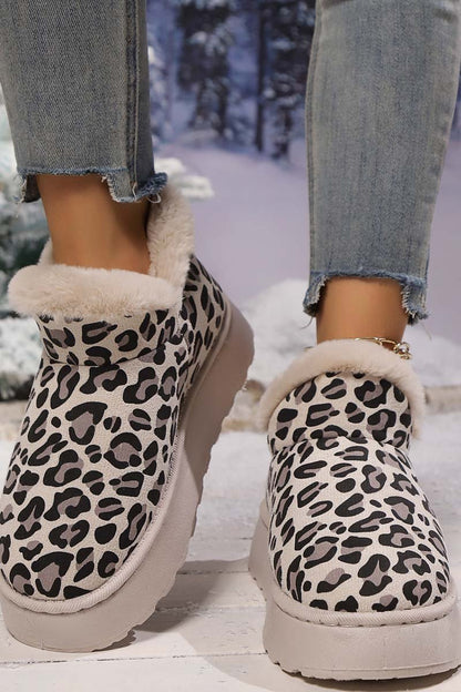 Thickened Velvet Round Toe Thick Sole Leopard Print Snow Boots