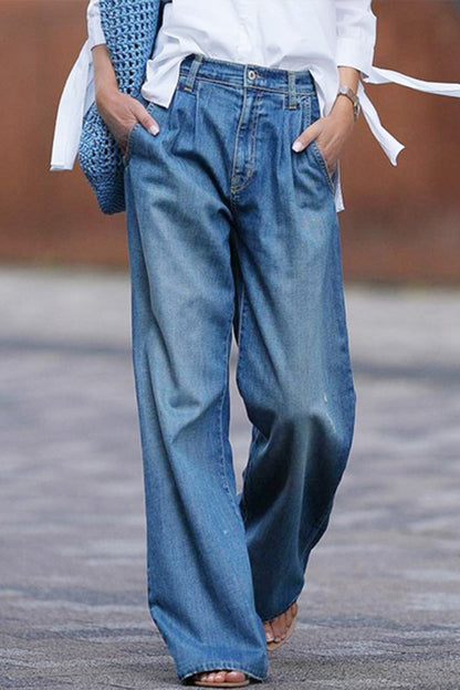 High Waist Slim Wide Leg Pants Loose Mopping Pants Denim Trousers