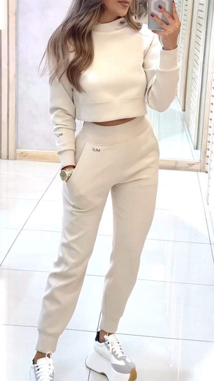 High Collar Long Sleeve Autumn and Winter Sweater Suit