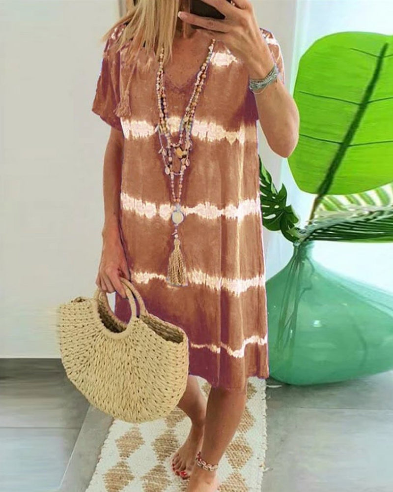 ?tie-dye Striped Short-sleeved Loose T-shirt Dress