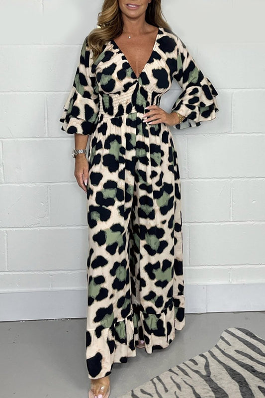 Leopard Print V-neck Jumpsuit
